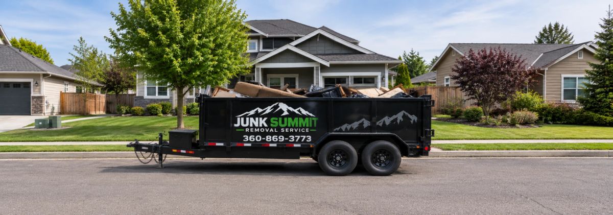 Junk Summit Trailer in Suburban Neighborhood